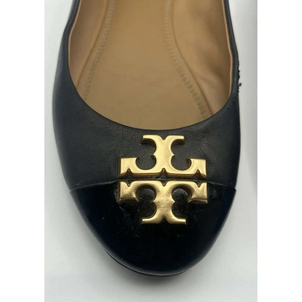 Tory Burch Everly Cap Toe Ballet Flat Old Money Closet Staple Black Size 8 1/2
